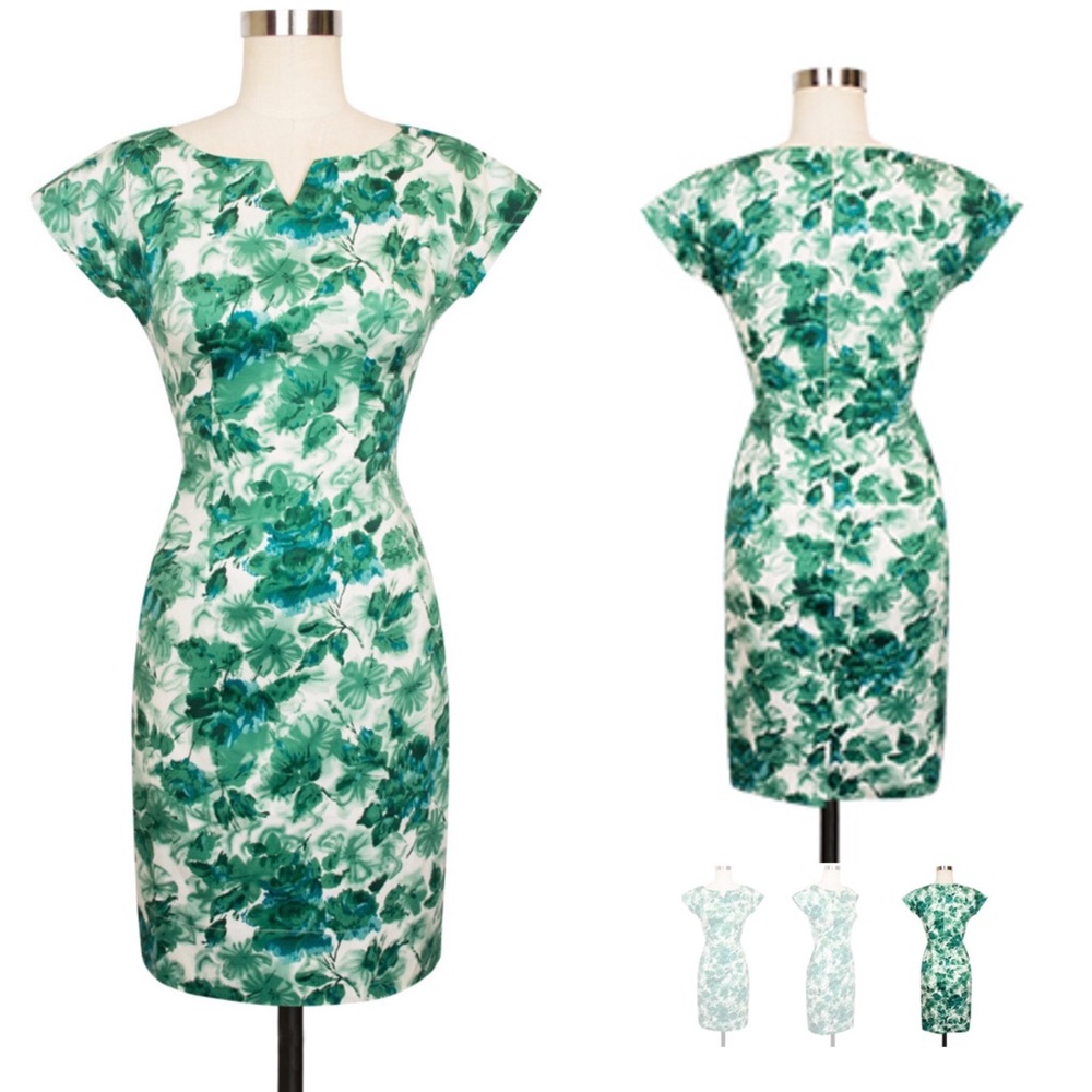 Green Floral Sheath Dress - Classic Women's Dress